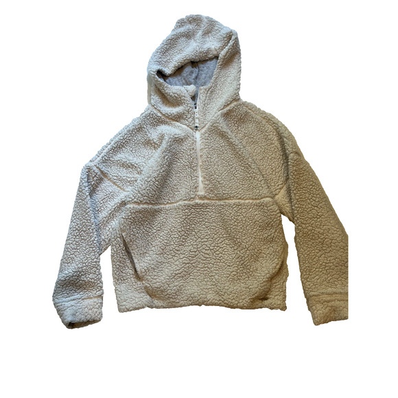 Prana Permafrost Half Zip Sherpa Hoodie Sweater Pocket Pullover Sherpa Cream M - Picture 1 of 11
